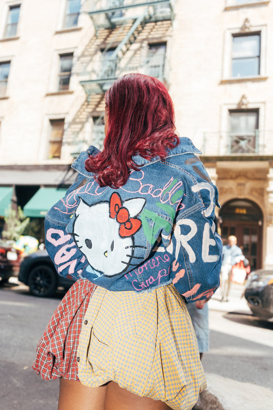 "Hello Baddie" denim jean jacket